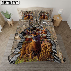 Maxcorners Deer Hunter American Flag Grass Brown Camo Personalized Name Bedding Set 3D All Over Printed