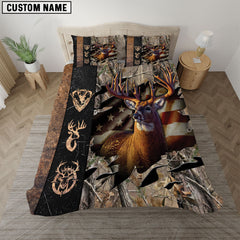 Maxcorners Rustic Deer Hunting Camo Grass Brown American Pride Bedding Set 3D All Over Printed