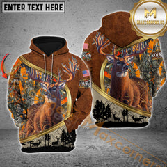 Maxcorners Buck Deer Camo Leather Golden Frame Forest Silhouette Personalized Name 3D Hoodie