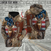 Maxcorners Deer Hunting American Flag Camo Forest Pattern Multicolor Options Personalized Name 3D Hoodie