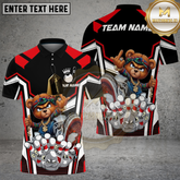 Maxcorners Bowling Bear Mascot Strike Cartoon Explosion Multicolor Options Personalized Name, Team Name 3D Shirt (2 Colors)