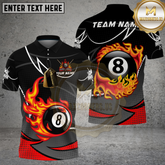 Maxcorners Billiards 8 Ball Flaming Fire Multicolor Options Personalized Name, Team Name 3D Shirt (4 Colors)