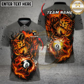 Maxcorners Billiards 8 Ball Fierce Fire Lion Multicolor Options Personalized Name, Team Name 3D Shirt (4 Colors)