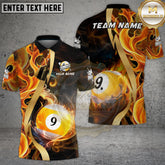 Maxcorners Billiards 9 Ball Fiery Golden Flame Multicolor Options Personalized Name, Team Name 3D Shirt (4 Colors)