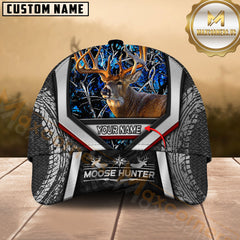 Maxcorners Deer Hunter Camo Tire-Texture Modern Stripe Multicolor Options Personalized Name 3D Cap