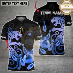 Maxcorners Bowling Black Gold Lion Crown Multi Options Personalized Name, Team Name Unisex 3D Shirt (4 Colors)