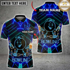 Maxcorners Bowling Neon Smiling Bowling Ball Beer Party Style Multi Options Personalized Name, Team Name Unisex 3D Shirt (4 Colors)