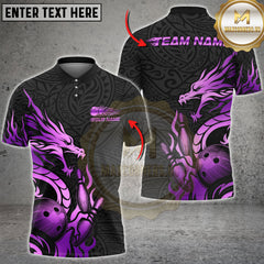 Maxcorners Bowling Dragon Strike Golden Tribal Multi Options Personalized Name, Team Name Unisex 3D Shirt (4 Colors)
