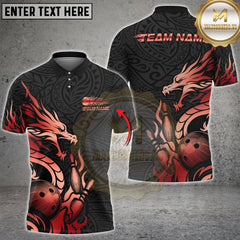 Maxcorners Bowling Dragon Strike Golden Tribal Multi Options Personalized Name, Team Name Unisex 3D Shirt (4 Colors)