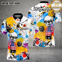 Maxcorners Bowling American Skull Graffiti Bowling Style Multi Options Personalized Name, Team Name Unisex 3D Shirt (4 Colors)