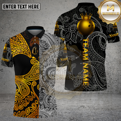 Maxcorners Bowling Golden King Crown Paisley Tribal Style Multi Options Personalized Name, Team Name Unisex 3D Shirt (4 Colors)