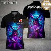 Maxcorners Bowling Neon Demon Skull Cosmic Art Multi Options Personalized Name, Team Name Unisex 3D Shirt (4 Colors)