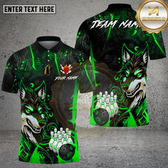 Maxcorners Bowling Fierce Wolf Neon Art Multi Options Personalized Name, Team Name Unisex 3D Shirt (4 Colors)
