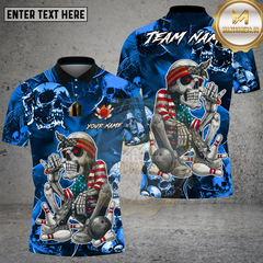 Maxcorners Bowling American Patriot Skeleton Cigar Art Multi Options Personalized Name, Team Name Unisex 3D Shirt (4 Colors)