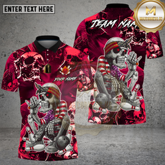 Maxcorners Bowling American Patriot Skeleton Cigar Art Multi Options Personalized Name, Team Name Unisex 3D Shirt (4 Colors)