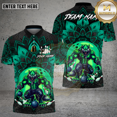 Maxcorners Bowling Blue Mandala Werewolf Power Multi Options Personalized Name, Team Name Unisex 3D Shirt (4 Colors)