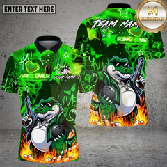 Maxcorners Bowling Neon Gangster Crocodile Multi Options Personalized Name, Team Name Unisex 3D Shirt (4 Colors)