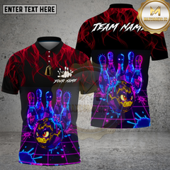 Maxcorners Bowling Neon Cyber Bowling Pins & Electric Ball Art Multi Options Personalized Name, Team Name Unisex 3D Shirt (4 Colors)
