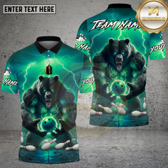 Maxcorners Bowling Electric Bear Lightning Energy Multi Options Personalized Name, Team Name Unisex 3D Shirt (4 Colors)