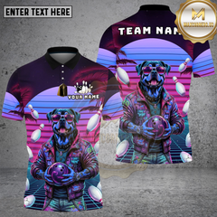 Maxcorners Bowling Retro Dog Neon Sunset Multi Options Personalized Name, Team Name Unisex 3D Shirt (4 Colors)