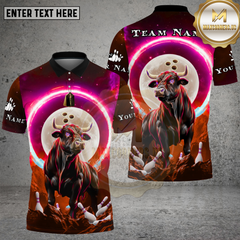 Maxcorners Bowling Cosmic Bull Moonlight Multi Options Personalized Name, Team Name Unisex 3D Shirt (4 Colors)