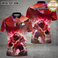 Maxcorners Bowling Thunder Bear Lightning Power Multi Options Personalized Name, Team Name Unisex 3D Shirt (4 Colors)