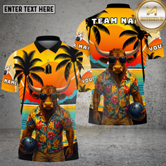 Maxcorners Bowling Hawaiian Bull Vacation Style Multi Options Personalized Name, Team Name Unisex 3D Shirt (4 Colors)