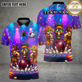 Maxcorners Bowling Party Horse Neon Celebration Multi Options Personalized Name, Team Name Unisex 3D Shirt (4 Colors)