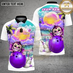 Maxcorners Bowling Tropical Monkey Sunset Multi Options Personalized Name, Team Name Unisex 3D Shirt (4 Colors)