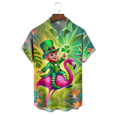 Maxcorners St. Patrick's Day Pygmy Hawaiian Flamingo Hawaiian Golf Shirt, St Paddy's Day Tropical Vibe Men's Golf Shirt