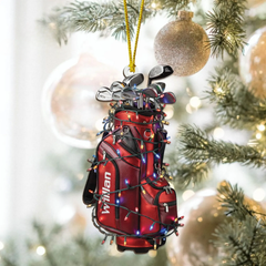 Maxcorners Custom Name Golf Backpack Lights Print Christmas Acrylic Ornament, Golf Lover Gift, Christmas Golf Gift