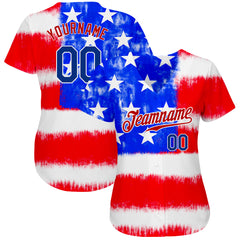 Maxcorners Custom Tie Dye Royal-Red 3D American Flag Premium Baseball Jerseys LM0210