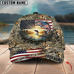 Maxcorners American Flag Fishing Sunrise Farm Scene Camo Custom Name 3D Cap (12 Breeds)