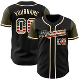 Maxcorners Custom Olive Vintage USA Flag-Black Premium Two Tone Salute To Service Baseball Jersey LM0210