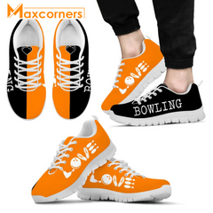 Maxcorners Bowling Love Orange Black All Over Printed Sneaker Shoes