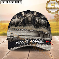 Maxcorners Hunting Gray Rustic Stitching 3D Personalized Name 3D Cap (Deer/Moose/Boar/Bear)