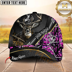 Maxcorners Deer Hunting Carbon Mesh Gold Accent Woodland Camo Personalized Name 3D Cap (6 Colors)