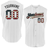 Maxcorners Custom Black Cream Pinstripe Vintage USA Flag Premium Sleeveless Baseball Jersey LM0210