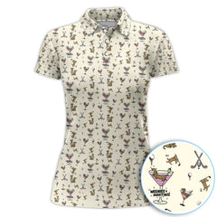 Maxcorners Funny Dachshund Golf Polos, Weenies Dog And Martinis Pattern Shirt For Men, Crazy Golf Shirt For Golfer
