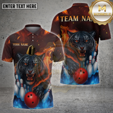 Maxcorners Bowling Shirt Tiger Fire Strikes Personalized Name, Team Name 3D Shirt