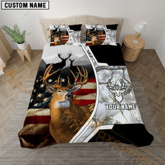 Maxcorners Deer Hunting American Flag Rustic White Camo Bedding Set 3D All Over Printed
