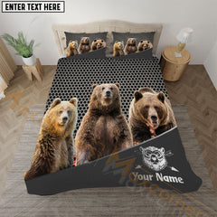 Maxcorners Bear Hunting Trio Buck Metal Mesh Bedding Set 3D All Over Printed