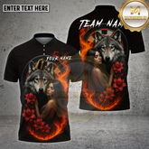 Maxcorners Darts Wolf Shirt Fire Love Couple Flame Art Multioptions Personalized Name, Team Name Unisex 3D Shirt