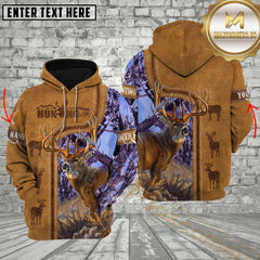 Maxcorners Deer Hunting Brown Leather Camouflage Stitched Western Personalized Name 3D Hoodie (4 Colors)
