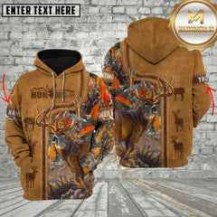 Maxcorners Deer Hunting Brown Leather Camouflage Stitched Western Personalized Name 3D Hoodie (4 Colors)