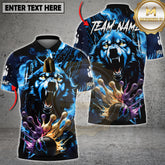 Maxcorners Bowling Neon Wolf Power Strike Multicolor Options Personalized Name, Team Name 3D Shirt (4 Colors)
