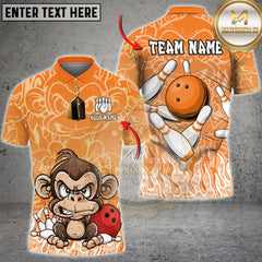 Maxcorners Bowling Shirt Angry Monkey Bowling Cartoon Art Multioptions Personalized Name Team Name 3D Shirt (4 Colors)