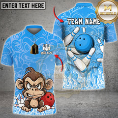 Maxcorners Bowling Shirt Angry Monkey Bowling Cartoon Art Multioptions Personalized Name Team Name 3D Shirt (4 Colors)
