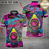 Maxcorners Bowling Shirt Shark Hungry for Strikes Graffiti Multioptions Personalized Name, Team Name Unisex 3D Shirt (4 Colors)