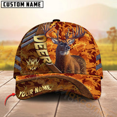 Maxcorners Hunting Cap Orange Camo With Golden Line Personalized Name 3D Cap (Deer/Moose/Elk/Boar)